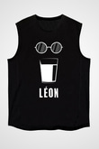 Leon Baskılı Unisex Siyah Kolsuz Tişört - Tshirt
