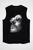 Leon Baskılı Unisex Siyah Kolsuz Tişört - Tshirt