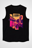 Leon Baskılı Unisex Siyah Kolsuz Tişört - Tshirt
