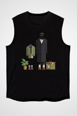 Leon Baskılı Unisex Siyah Kolsuz Tişört - Tshirt