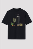 Leon Baskılı Unisex Siyah Oversize Tişört - Tshirt