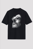 Leon Baskılı Unisex Siyah Oversize Tişört - Tshirt