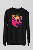 Leon Baskılı Unisex Siyah Sweatshirt