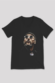 Leon Baskılı Unisex Siyah V Yaka Tişört - Tshirt