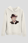 Leonard Cohen Baskılı Beyaz Unisex Kapüşonlu Sweatshirt