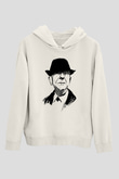 Leonard Cohen Baskılı Beyaz Unisex Kapüşonlu Sweatshirt