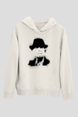 Leonard Cohen Baskılı Beyaz Unisex Kapüşonlu Sweatshirt