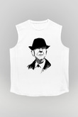Leonard Cohen Baskılı Beyaz Unisex Kolsuz Tişört - Tshirt