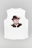 Leonard Cohen Baskılı Beyaz Unisex Kolsuz Tişört - Tshirt