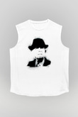 Leonard Cohen Baskılı Beyaz Unisex Kolsuz Tişört - Tshirt