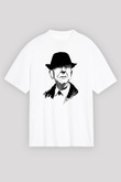 Leonard Cohen Baskılı Beyaz Unisex Oversize Tişört - Tshirt