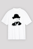 Leonard Cohen Baskılı Beyaz Unisex Oversize Tişört - Tshirt