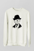 Leonard Cohen Baskılı Beyaz Unisex Sweatshirt