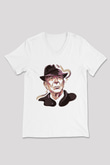 Leonard Cohen Baskılı Beyaz Unisex V Yaka Tişört - Tshirt