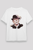 Leonard Cohen Baskılı Unisex Beyaz Tişört - Tshirt
