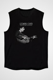 Leonard Cohen Baskılı Unisex Siyah Kolsuz Tişört - Tshirt