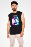 Leonardo Da Vinci Alıntı Baskılı Unisex Kolsuz Siyah Tişört - Tshirt
