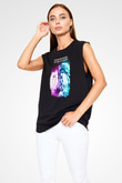 Leonardo Da Vinci Alıntı Baskılı Unisex Kolsuz Siyah Tişört - Tshirt