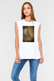 Leonardo da Vinci Baskılı Unisex Kolsuz Beyaz Tişört - Tshirt