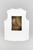 Leonardo da Vinci Baskılı Unisex Kolsuz Beyaz Tişört - Tshirt