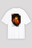 Leonardo da Vinci Portre Baskılı Unisex Oversize Beyaz Tişört - Tshirt