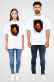 Leonardo da Vinci Portre Baskılı Unisex Oversize Beyaz Tişört - Tshirt