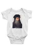 Leonardo Da Vinci Yazılı Portre Baskılı Beyaz Bebek Body - Zıbın