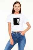 Leonardo DiCaprio Baskılı Beyaz Kadın Crop Top Tişört