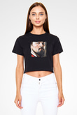 Leonardo DiCaprio Baskılı Siyah Kadın Crop Top Tişört