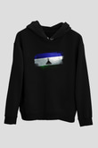 Lesotho Bayrağı Baskılı Unisex Siyah Kapüşonlu Sweatshirt