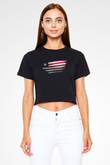 Liberya - Liberia Bayrağı Baskılı Kadın Crop Top Siyah Tişört