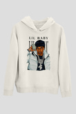 Lil Baby Baskılı Beyaz Unisex Kapüşonlu Sweatshirt