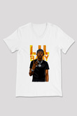 Lil Baby Baskılı Beyaz Unisex V Yaka Tişört - Tshirt