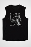 Lil Peep Baskılı Unisex Siyah Kolsuz Tişört - Tshirt
