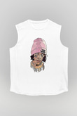 Lil Xan Baskılı Beyaz Unisex Kolsuz Tişört - Tshirt