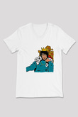 Lil Xan Baskılı Beyaz Unisex V Yaka Tişört - Tshirt