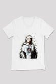 Lil Xan Baskılı Beyaz Unisex V Yaka Tişört - Tshirt