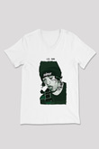 Lil Xan Baskılı Beyaz Unisex V Yaka Tişört - Tshirt