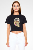 Lil Xan Baskılı Siyah Crop Top Kadın Tişört - Tshirt
