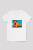 Lion King Beyaz Unisex V Yaka Tişört T-Shirt