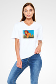 Lion King Beyaz Unisex V Yaka Tişört T-Shirt