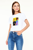LMFAO Baskılı Beyaz Kadın Crop Top Tişört