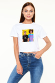 LMFAO Baskılı Beyaz Kadın Crop Top Tişört