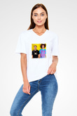 LMFAO Baskılı Beyaz V Yaka Unisex Tişört
