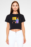 LMFAO Baskılı Crop Top Siyah Kadın Tişört