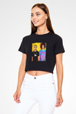 LMFAO Baskılı Crop Top Siyah Kadın Tişört