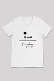 Lorentz Faktörü Baskılı Unisex V Yaka Beyaz Tişört - Tshirt