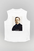 Louis Pasteur Baskılı Unisex Kolsuz Beyaz Tişört - Tshirt
