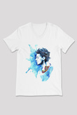 Louis Tomlinson Baskılı Beyaz Unisex V Yaka Tişört - Tshirt