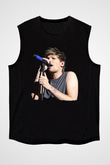 Louis Tomlinson Baskılı Unisex Siyah Kolsuz Tişört - Tshirt